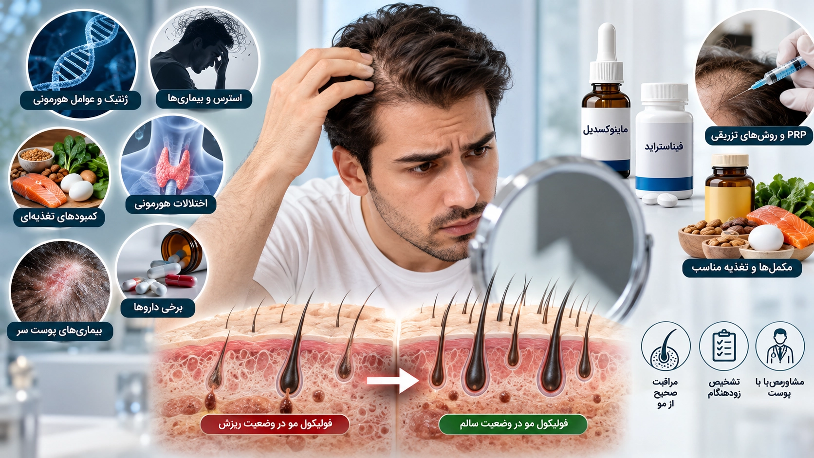 ریزش مو؛ علت‌ها، روش‌های پیشگیری و درمان‌های دارویی